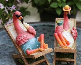 Summer Flamingos Garden Decor,Yard Patio Lawn Funny Fairy Ornaments Outside Figurine Home Decorations