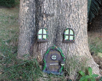 Mushroom Fairy Door and Windows for Trees – Glow in The Dark