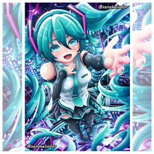 Hatsune Miku Fanart Print | by Xenaheliodor | Vocaloid | Retro | Anime | Poster | A4 Size | 210x297mm