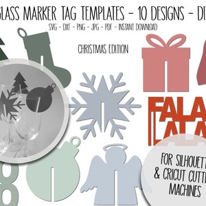 Christmas Glass Marker Name Tags, DIY, Holiday Glass Charm, Party Printable, Drink Glass Marker Tags, SVG, Wine Champagne Glass Tags