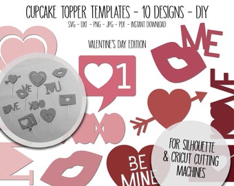 Moldes para decoração de cupcakes em formato de coração, ideais para o Dia dos Namorados (SVG e DXF)