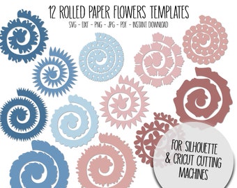 Moldes SVG de flores de papel enrolado, flores 3D para caixa de sombra (download digital)
