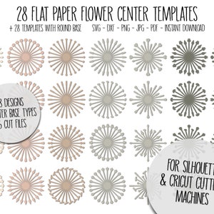 Flache Papierblumen-Zentren, Papierblumen-Zentren Vorlagen, SVG, DXF, PNG, SVG-Blumen-Zentren, flache Blumen-Zentren, digitale Schnittdateien