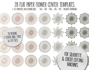 Moldes de miolo de flor em papel plano, arquivos de corte SVG (download digital)