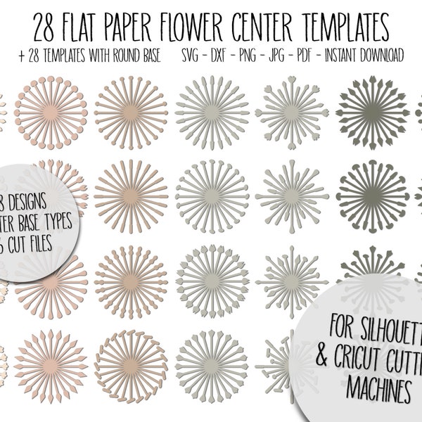 Flat Paper Flower Centers, Paper Flower Center Templates, SVG, DXF, PNG, Svg Flower Centers, Flat Flower Centers, Digital Cut Files