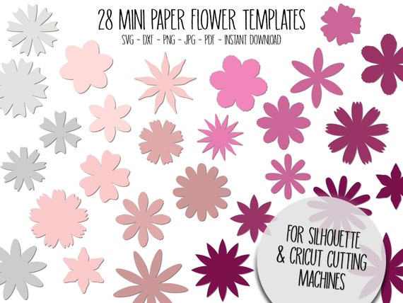 28 Mini Cut Paper Flower Templates, SVG Templates, Shadowbox, Cake Topper Flowers, PDF Paper Flower Cut Files, Floral svg, Cricut Silhouette