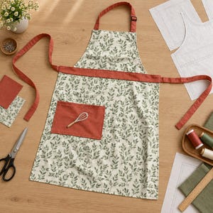 Patrón de costura en PDF para delantal, delantal de cocina con bolsillo y correa ajustable para el cuello, ideal para hornear, barbacoas y para chefs. Unisex.