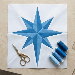 Padrão de bloco de patchwork North Star FPP – Download em PDF | 6 tamanhos incluídos