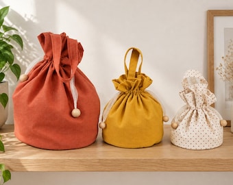 Cartamodello PDF per sacchetto con coulisse, sacchetto con coulisse in 3 misure, sacchetto per progetti di maglia, sacchetto portagioie e sacchetto regalo riutilizzabile