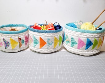 Flying Geese Fabric Basket Patterns/ 3 sizes L/M/S /PDF patterns, instruction and Video tutorial