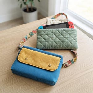 Patron de sac et pochette pour console de jeux réunis.