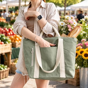 Naaipatroon voor een draagtas met rits (PDF), grote tas met vakken en ritssluiting aan de bovenkant, canvas tas voor boodschappen, strand en werk, inclusief videotutorial.