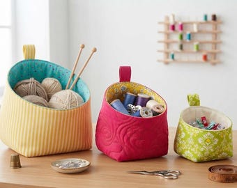 Fabric Bubble Basket Patterns/ 3 sizes L/M/S /PDF patterns, instruction and Video tutorial