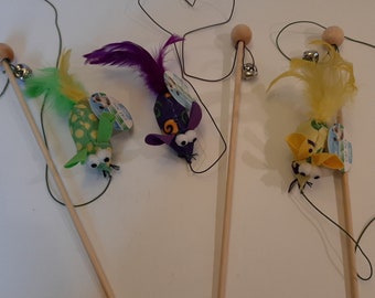 Juguete con forma de ratón, juguete para gatos, juguete para gatos, varita para gatos, juguete para mascotas, lindo, caña de pescar para gatos, hierba gatera, colorido, divertido