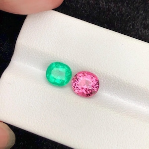 Piedras preciosas de esmeralda y turmalina rosa de 2,9 quilates: talla redonda, origen afgano