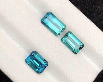 3.7 Ct Natural Blue Afghan Tourmaline Lot (3 Pcs) – Emerald Cut, Untreated