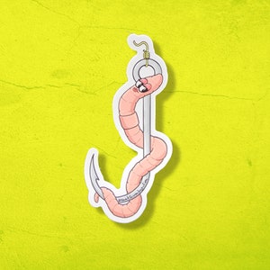Worm fishing sticker.  Weatherproof Vinyl Sticker for Laptops, Water Bottles, and More