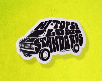 White Hi tops low standards, vanner two percent party hat sticker, boogie van