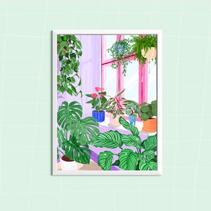 Maximalist plantes POSTER digital download. Plante colourful illustration gift home food art nature decorative art green colourful purple