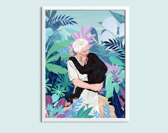 JANE GOODALL POSTER digital download - Feminist, Art Mural feminism art, illustration feminism, portrait monkeys, desk decoration, poster
