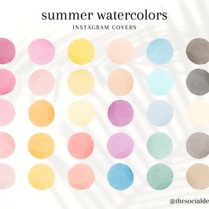 30 Summer Instagram Highlight Covers | Watercolor IG Story Icons | Aesthetic Summertime Highlight Buttons | Colorful Insta Story Covers