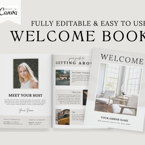 Airbnb Welcome Book Template | Airbnb House Guide Canva | Airbnb Guidebook | Superhost eBook | Customizable House Manual | VRBO Guest Book