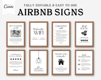 40 cartelli Airbnb / Cartelli per case vacanze / Cartelli Wi-Fi / Istruzioni per il pagamento / Segnaletica di benvenuto / Host Airbnb / Modello Canva personalizzabile
