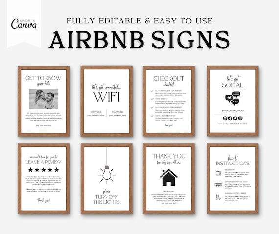 40 Airbnb Signs | Vacation Rental Signs | Wifi Sign | Checkout Instructions | Welcome Signage | Airbnb Host | Customizable Canva Template