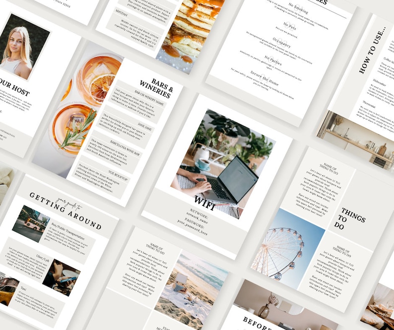 May include: A guide to getting around a city with information about transportation, wifi, things to do, and bars and wineries. The guide is printed on white paper with a beige background.