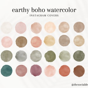 24 pochettes bohèmes bohèmes incontournables d'Instagram | Icônes de l'histoire IG à l'aquarelle | Boutons de surbrillance neutres esthétiques | Couvertures bio pour Instagram