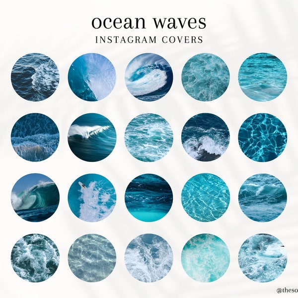 20 Ocean Waves Instagram Highlight Covers | Tropical Instagram Story Icons | Beachy Modern IG Story Highlights | Surf Aesthetic Insta Icons