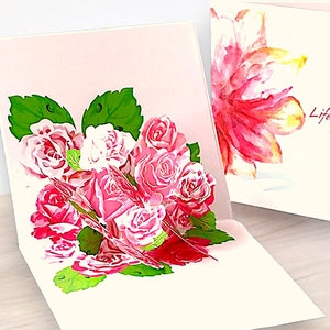 DREAMY PINK ROSES Pop Up Card -  Life is a Dream - 3D Rose Bouquet Card - Mothers Day Gift - June Birth Month Flower - 3D Romantic Rose Card