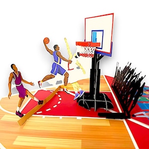 SLAM DUNK BASKETBALL Pop Up Karte – Jump Shot Karte – Sport Geburtstagskarte – Karte für Ihn, Karte für Basketball Fan, Freund Geburtstagskarte