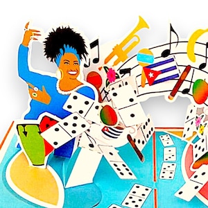 CELIA CRUZ Queen of Salsa Pop Up Karte - Salsa Tanzen - Kubanische Kultur - Little Havanna - Lateinische Musik - Dominos - Zigarre - Kubanische Karte - AZUCAR!