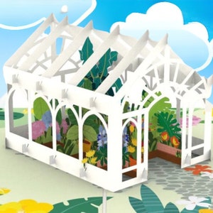 Cartão pop-up MINI GREENHOUSE - Estufa de jardim 3D - Cartão polegar verde - Presente para jardineiro - Cartão para mercado de fazendeiros - Cartão comemorativo com estufa 3D