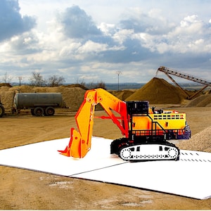 BAGGER EARTH MOVER Pop Up Karte - 3D Baggerbau Karte - Entwicklerkarte - Hitachi Bulldozer Mining, Bohren, Forstwirtschaft, Strahlen