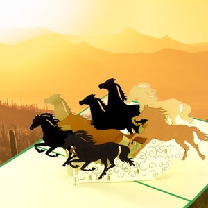 WILDE PFERDE Pop Up Karte - 3D galoppierende Pferde Karte - mustang Stampede Karte - 3D Colt Pony Hengst - laufende Pferdekarte - Don't Fence Me In