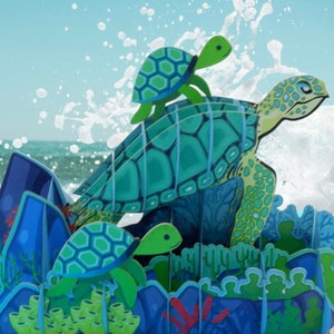 ENDANGERED SEA TURTLE Pop Up Karte - 3D Wildtierschutz Karte - Meeresschildkröten Karte schützen - Natürliche Lebensräume schützen
