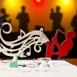 Pop-upkaart Jazz King - 3D-saxofonist - Muziekconcert Big Band Verjaardag - Alt, Tenor Houtblazers - Saxy Verjaardag - Jazzman of Jazzofiel