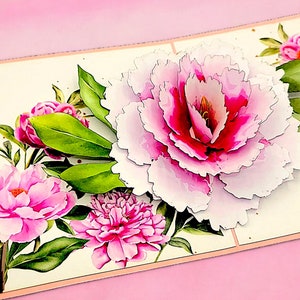 PRETTY in PINK PEONY Pop-Up-Karte - Hand montierte Pfingstrosen-Blumenkarte - 3D Pink Peony Card - Muttertagskarte - Pfingstrosenblume Blumengeburtstag