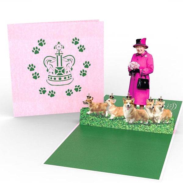 QUEEN & CORGIS handmade Birthday or Mother's Day 3D pop up Card