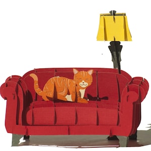 Carte pop-up GARFIELD le chat - chat orange sur le canapé - carte pour amoureux des chats - chat grincheux 3D - chat pourri gâté - cadeau pour femme ou homme avec un chat