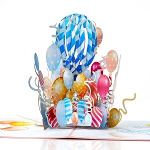 PALLONCINI DI COMPLEANNO - Biglietto di compleanno pop-up assemblato a mano - Biglietto di compleanno con palloncini luminosi - Compleanno per bambini o adulti - Pacchetto di palloncini 3D