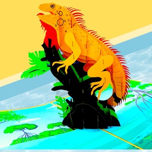 IGUANA Pop Up Karte - Iguana Geburtstagskarte - Invasive Arten Karte - Florida Vatertagskarte - Moderne Dinosaurier Karte - 3D Eidechsen Karte