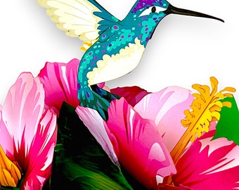 3D Hummingbird & Hibiscus Card – A Burst of Color, Nature, and Craftsmanship