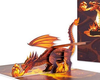 LAVA DRAGON Pop Up Card - Fire Breathing Dragon for D&D Lovers, Fantasy Birthday Gift, Unique Handmade DragonFire Art
