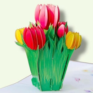 READ MY TULIPS Pop Up Card - 3D Flowers of Deep Perfect Love -  Symbols of Happiness, Love, Joy, Good Luck and Well Wishes - Thinking of You