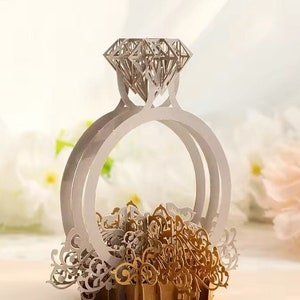 3D Bling Bling Diamond Ring Pop Up Card: Engagement Proposal Anniversary