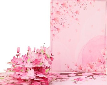 PINK CHERRY BLOSSOMS ~ hand assembled Sakura Pop Up Card