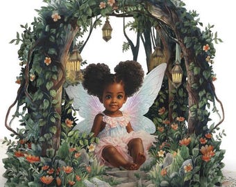 Black Girl Fairy Pop Up Card – Afro Puffs Hair